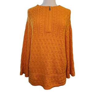 Coldwater Creek Orange Pullover 1/ Zip Sweater 3/4 Sleeve Size Medium